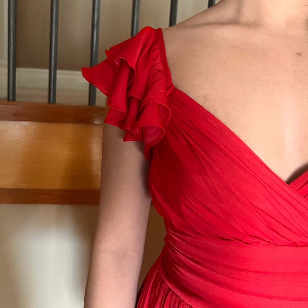 Red Mini Ruffle Satin Dress - Picture 7 of 8
